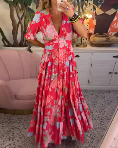 LIana | Robe Fleurie à Col V et Poches