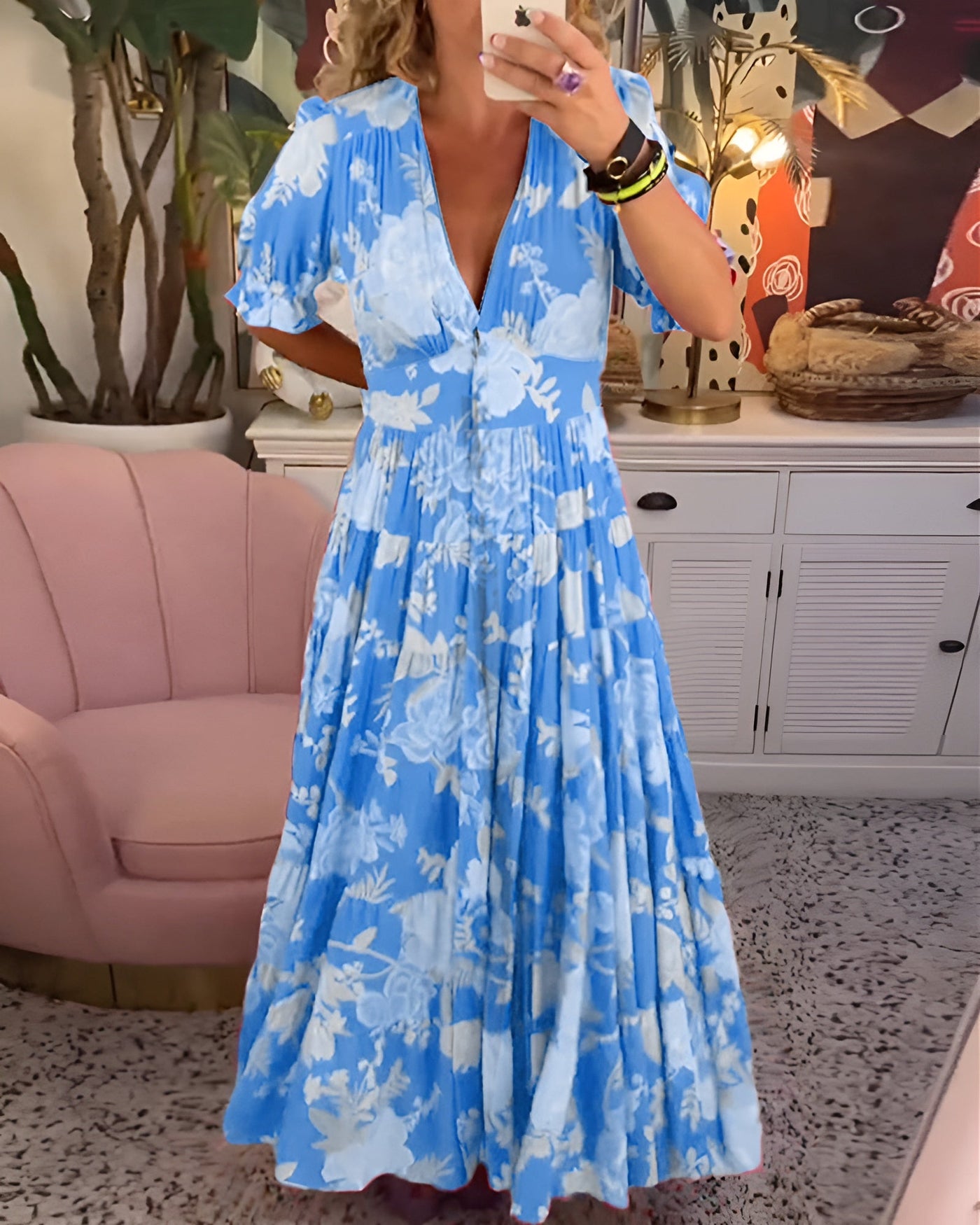LIana | Robe Fleurie à Col V et Poches