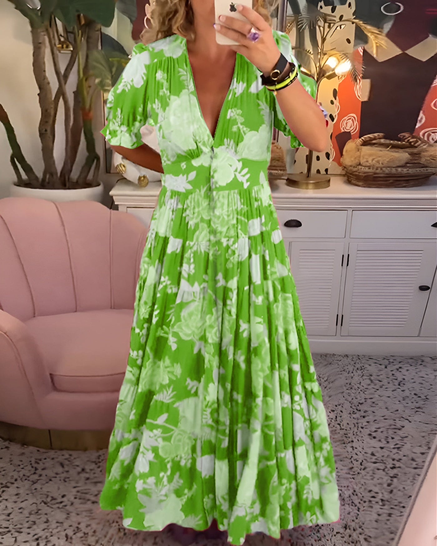LIana | Robe Fleurie à Col V et Poches