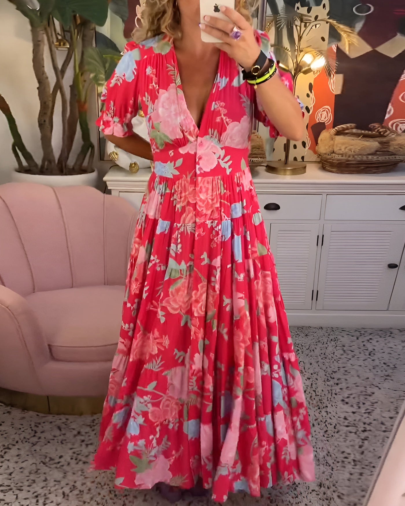 LIana | Robe Fleurie à Col V et Poches